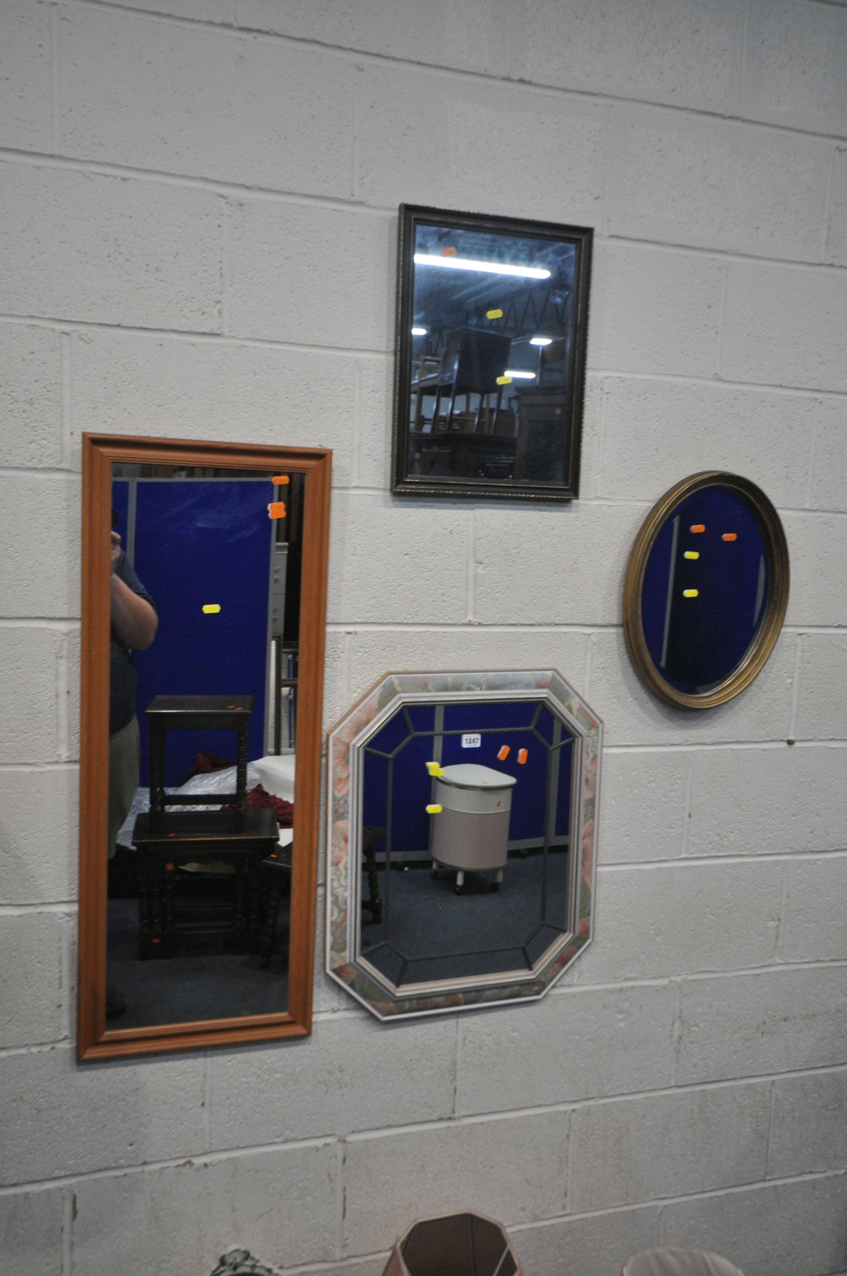 A SELECTION OF MIRRORS AND LIGHTING, to include a floral framed lead glazed wall mirror, with canted - Image 2 of 3