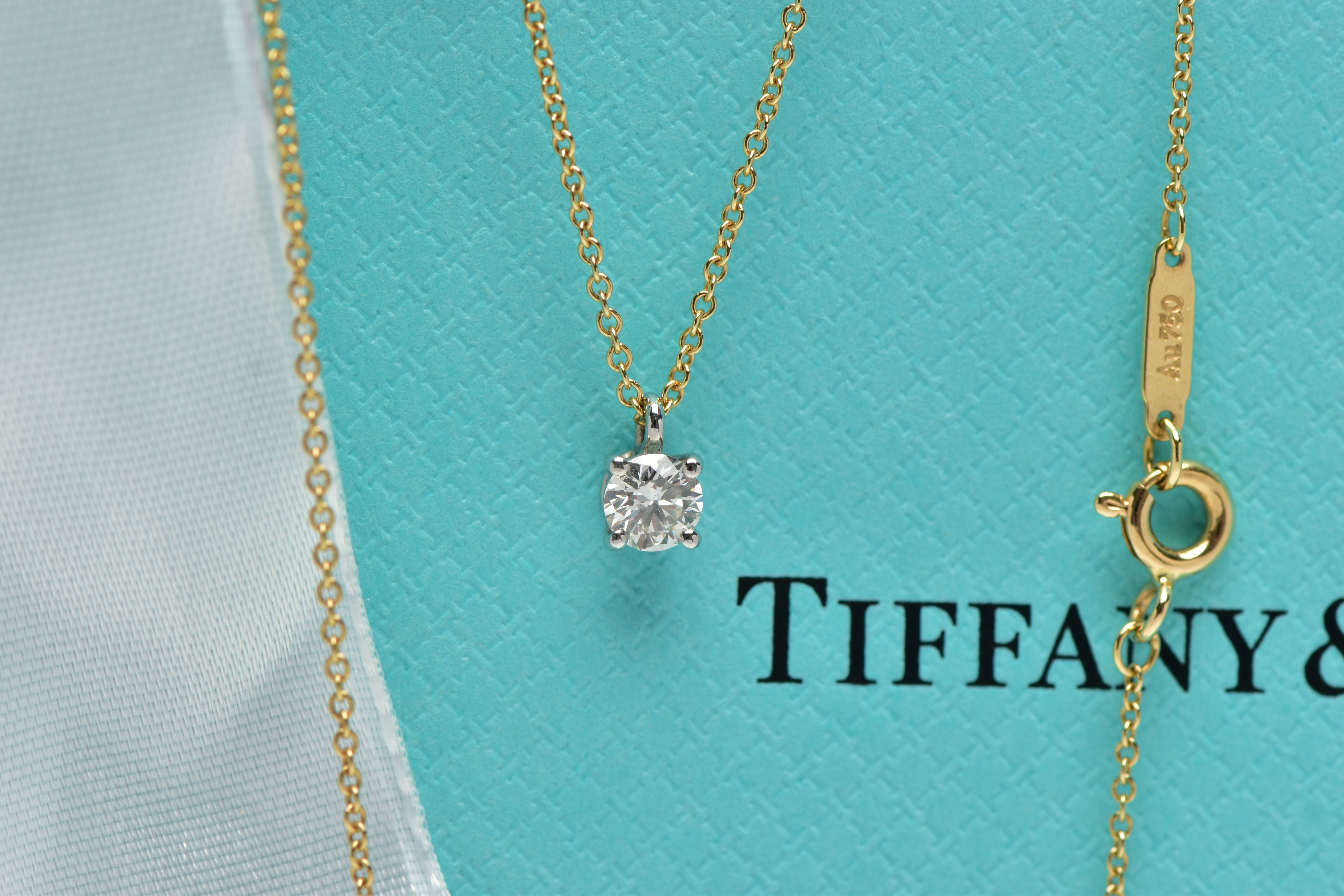 AN 18CT YELLOW AND WHITE GOLD TIFFANY & CO DIAMOND PENDANT NECKLACE, set with a round brilliant - Image 3 of 6