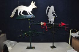TWO BESPOKE WEATHERVANES, one depicting Old Father Time, 103cm high, the other depicting a Fox but