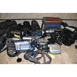 TEN CAMCORDERS by Canon and Sony with bags, batteries and chargers
