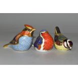 THREE ROYAL CROWN DERBY PAPERWEIGHTS, comprising a 'Robin' date cypher 1993, height 6.5cm, 'Blue