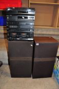 A PAIR OF VINTAGE GOODMANS MAGNUM HI FI SPEAKERS ( foam speaker surrounds decayed) and a Sony XO-
