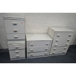 FOUR PIECES OF WHITE BEDROOM FURNITURE, to include a chest of three long drawers, width 79cm x depth