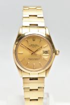 A VINTAGE ROLEX OYSTER PERPETUAL DATE WRISTWATCH WITH ORIGINAL ROLEX BOX, the champagne colour dial,