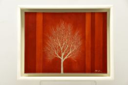 NAKISA SEIKA (JAPAN 1974) 'RED SKIES II', A SOLITARY TREE IN WINTER AGAINST AN ORANGE BACKGROUND,