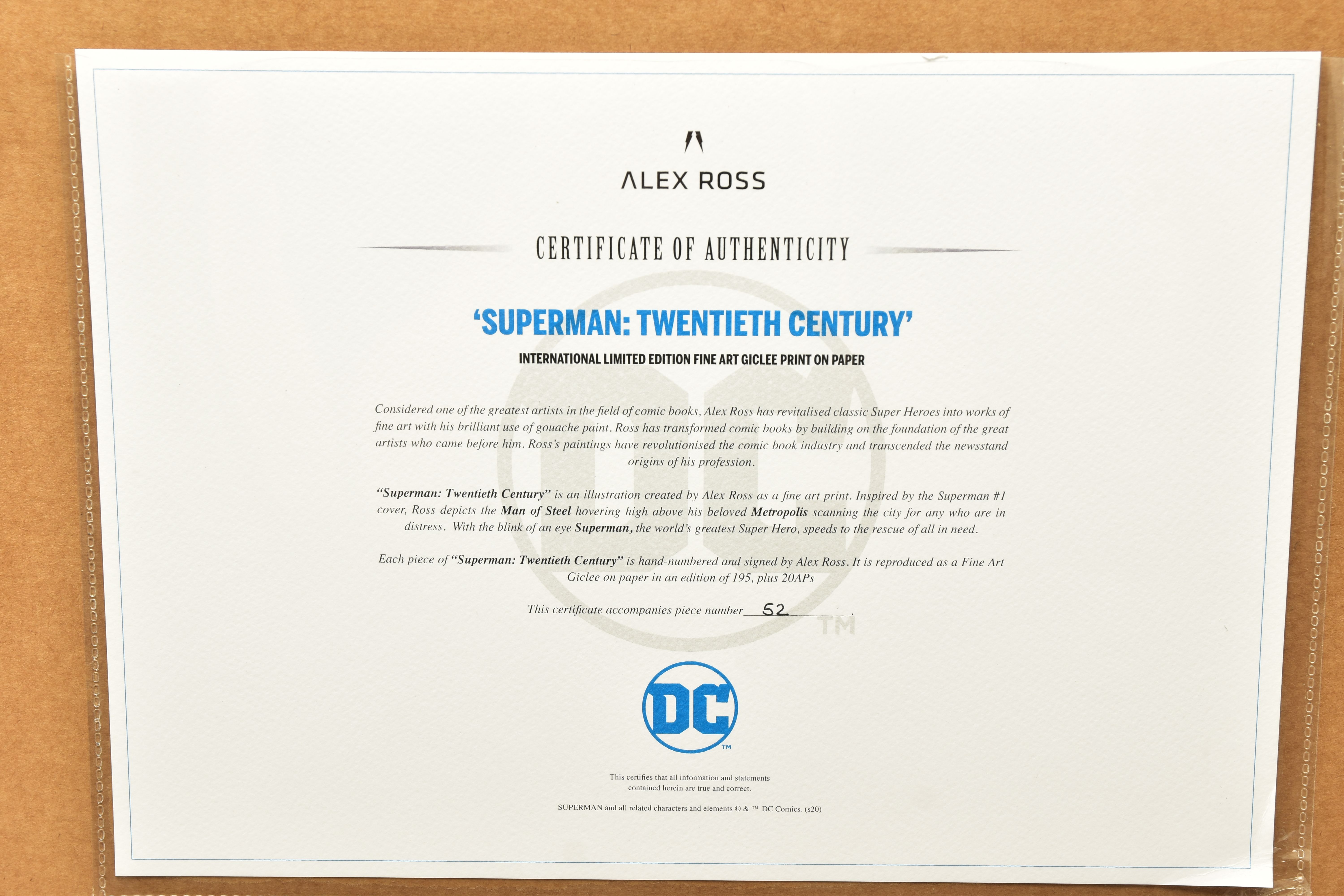 ALEX ROSS (AMERICAN CONTEMPORARY) 'SUPERMAN: TWENTIETH CENTURY' signed limited edition print, 52/195 - Image 6 of 7