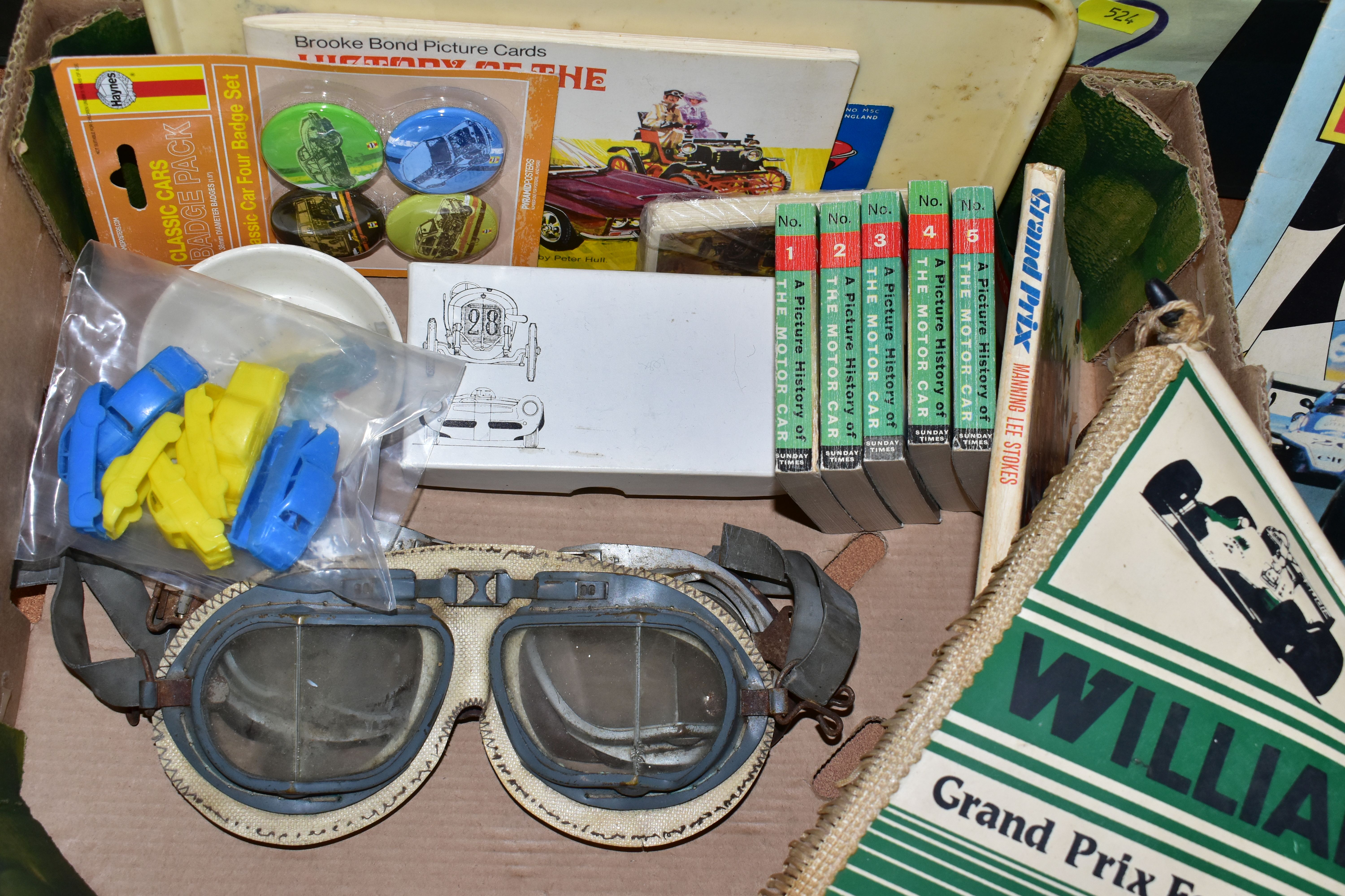 A QUANTITY OF CAR AND CAR RACING ITEMS AND EPHEMERA, to include two pairs of vintage goggles (no - Image 3 of 4