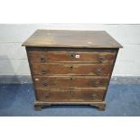 A 18TH CENTURY OAK BACHELORS CHEST OF FOUR GRADUATED DRAWERS, with a brushing slide, on bracket