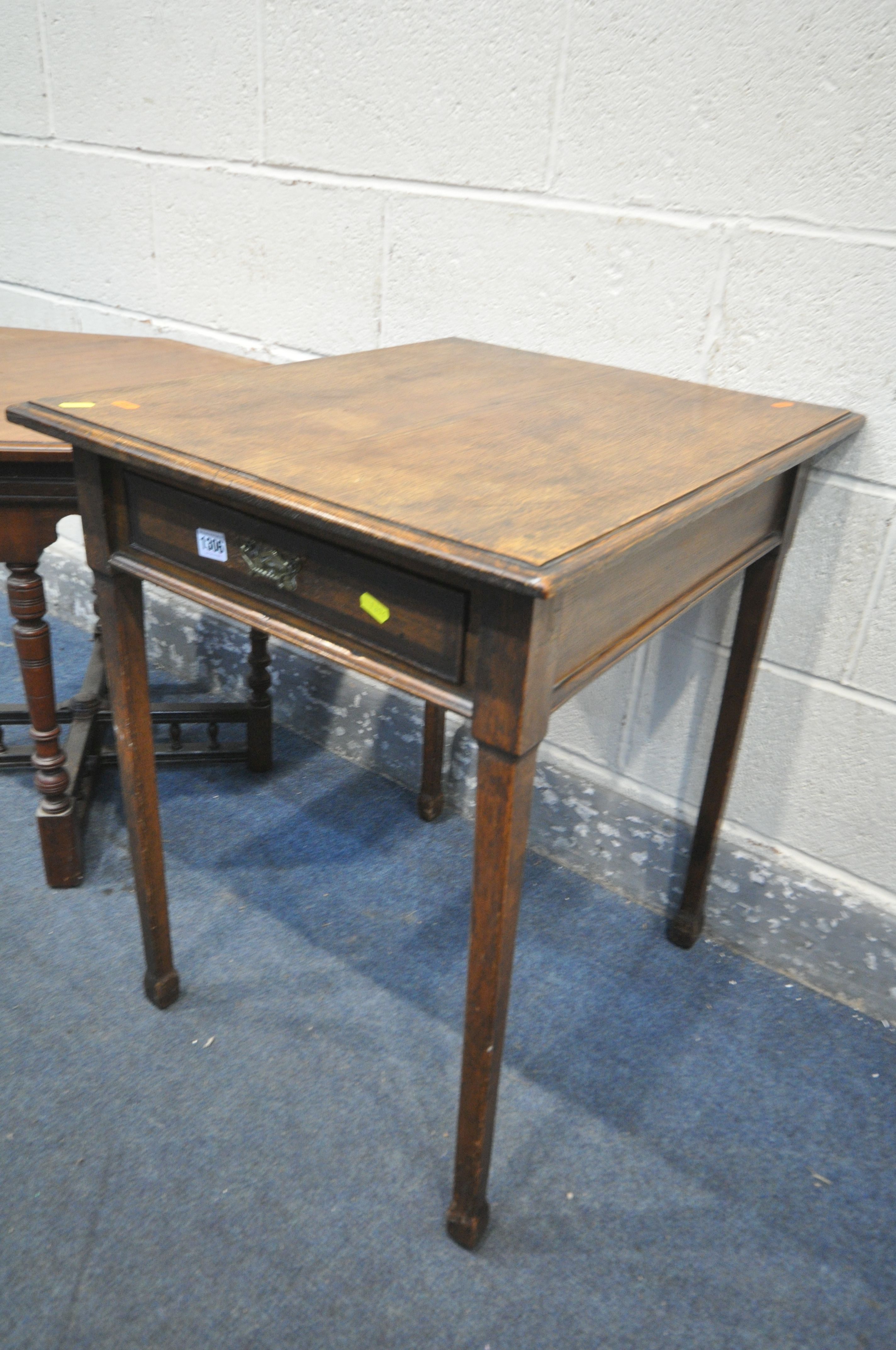 A GEORGIAN SIDE TABLE, with a single drawer, width 52cm x depth 62cm x height 79cm, along with an - Image 2 of 3