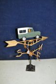 A CAST IRON 20th CENTURY WEATHERVANE, with a Land Rover model to pointer, 54cm high