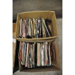 TWO TRAYS CONTAINING OVER TWO HUNDRED 7in SINGLES including Elvis Presley, The Beatles, David Bowie,