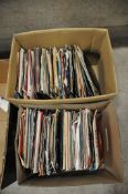 TWO TRAYS CONTAINING OVER TWO HUNDRED 7in SINGLES including Elvis Presley, The Beatles, David Bowie,