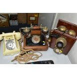 THREE G.P.O AND VINTAGE STYLE LANDLINE PHONES, comprising a cream G.P.O. dial phone (broken