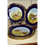 FIVE HANDPAINTED SPODE 'GAME BIRDS' SERIES CABINET PLATES, comprising No.6 'Snipe', No.5 'Quail',