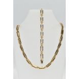 A 9CT YELLOW GOLD NECKLACE AND BRACELET SET, each designed as a series of plain polished rectangular