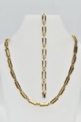 A 9CT YELLOW GOLD NECKLACE AND BRACELET SET, each designed as a series of plain polished rectangular