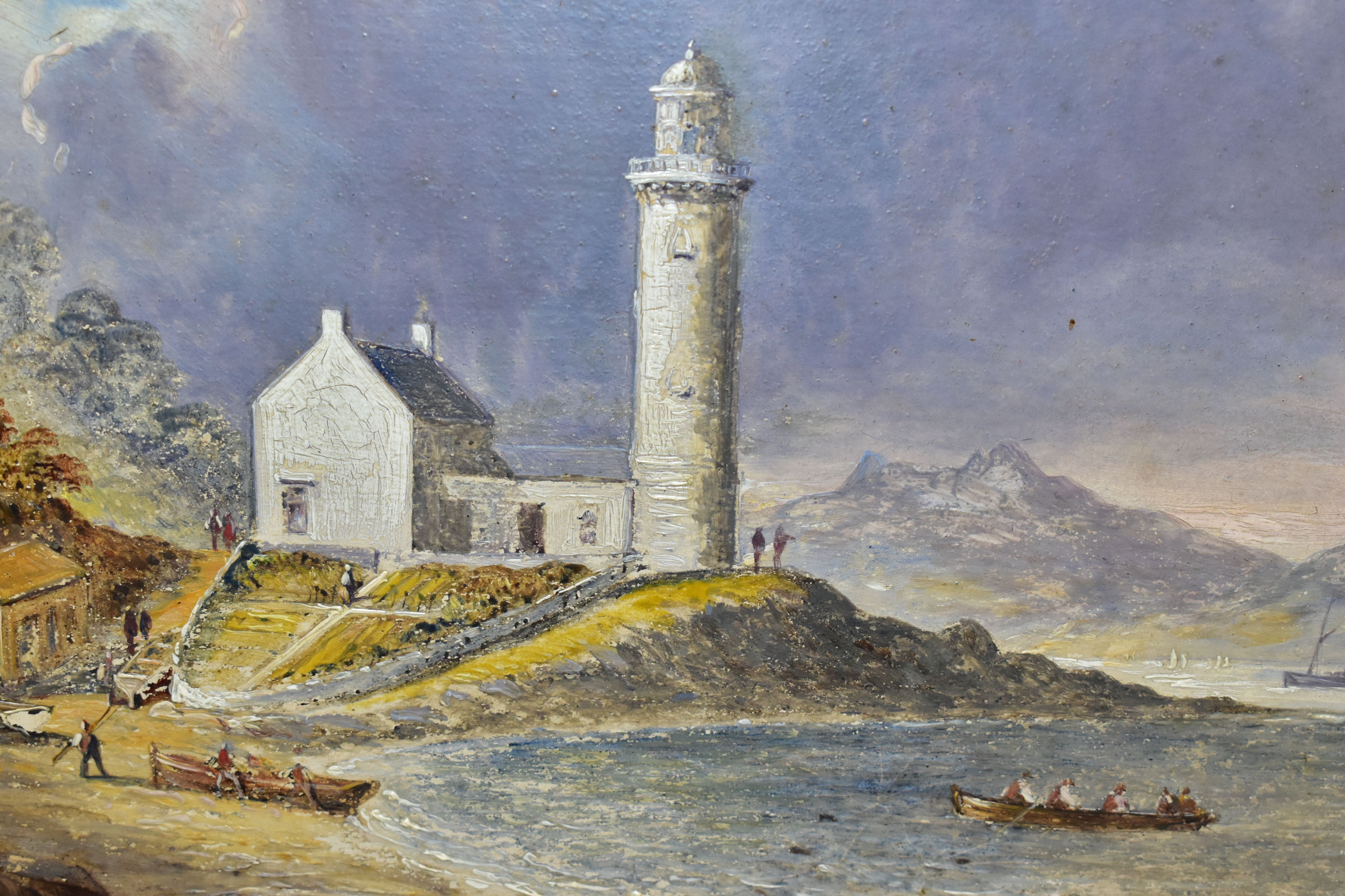 W. CLARK AN EARLY 20TH CENTURY COASTAL LANDSCAPE, a lighthouse stands overlooking a bay with a - Image 3 of 4