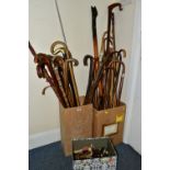 THREE BOXES OF WALKING CANES, STICKS AND SPARE FERRULES, to include approximately thirty nine