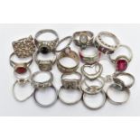 A BAG OF ASSORTED RINGS, twenty two rings in total, some set with semi-precious gemstones, some with