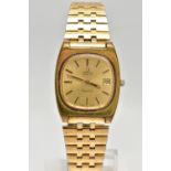 A GENTS 'OMEGA AUTOMATIC GENEVE' WRISTWATCH, rounded square gold dial signed 'Omega, Automatic,