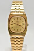A GENTS 'OMEGA AUTOMATIC GENEVE' WRISTWATCH, rounded square gold dial signed 'Omega, Automatic,