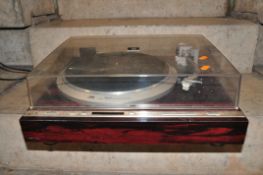 A JVC QL-5F TURNTABLE with a Rosewood effect plinth, clear plexi-glass cover, a mP-20 cartridge (PAT