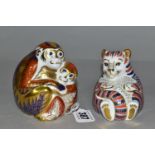 TWO ROYAL CROWN DERBY PAPERWEIGHTS, comprising Monkey and Baby height 9.5cm, and Tiger Cub height