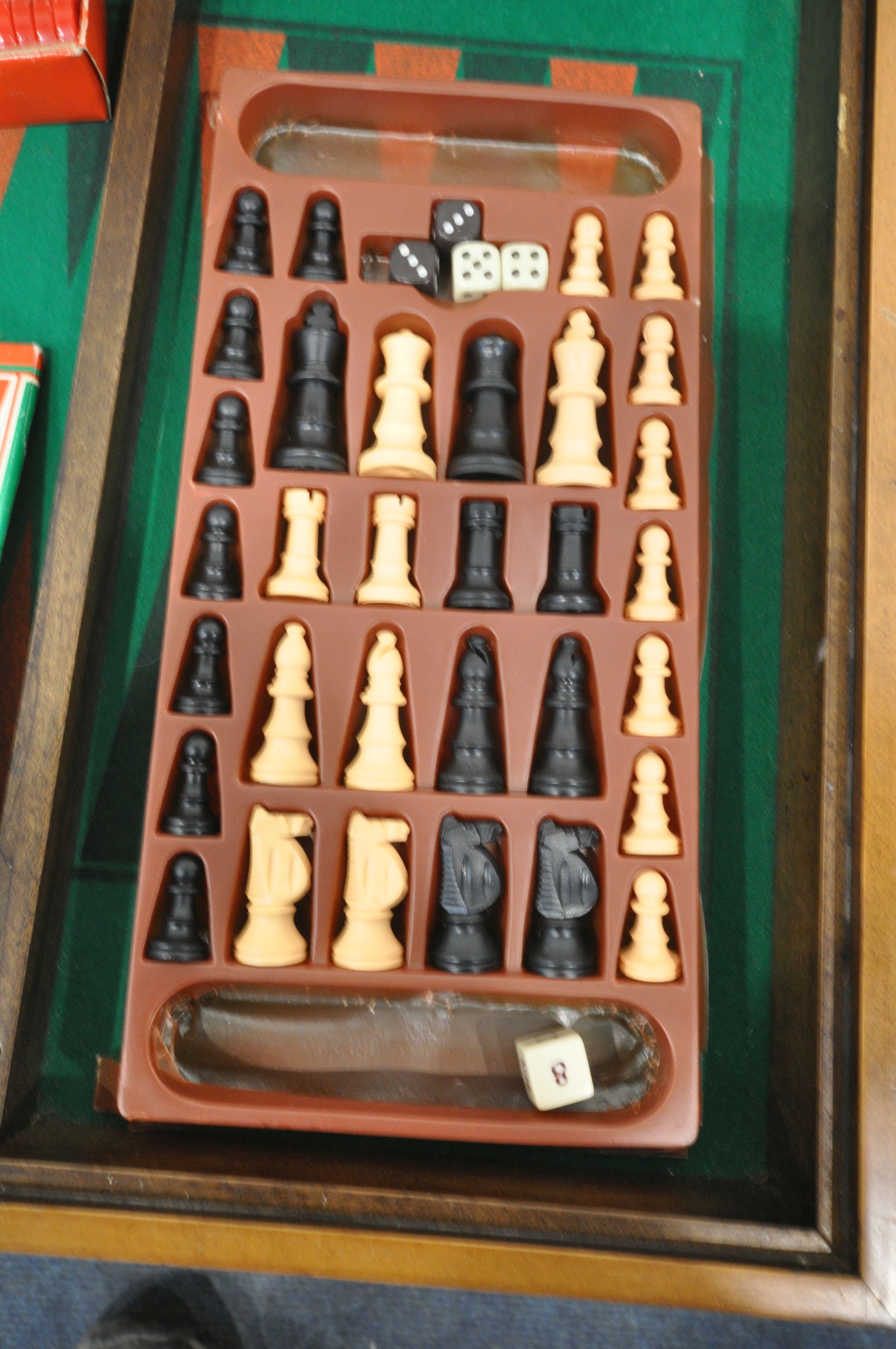 A MAHOGANY GAMES PLAYING TABLE, including chess and backgammon piece, 51cm cubed - Image 3 of 4