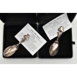 TWO BOXED IRISH SILVER COFFEE SPOONS, two small spoons featuring a shamrock to the terminals,