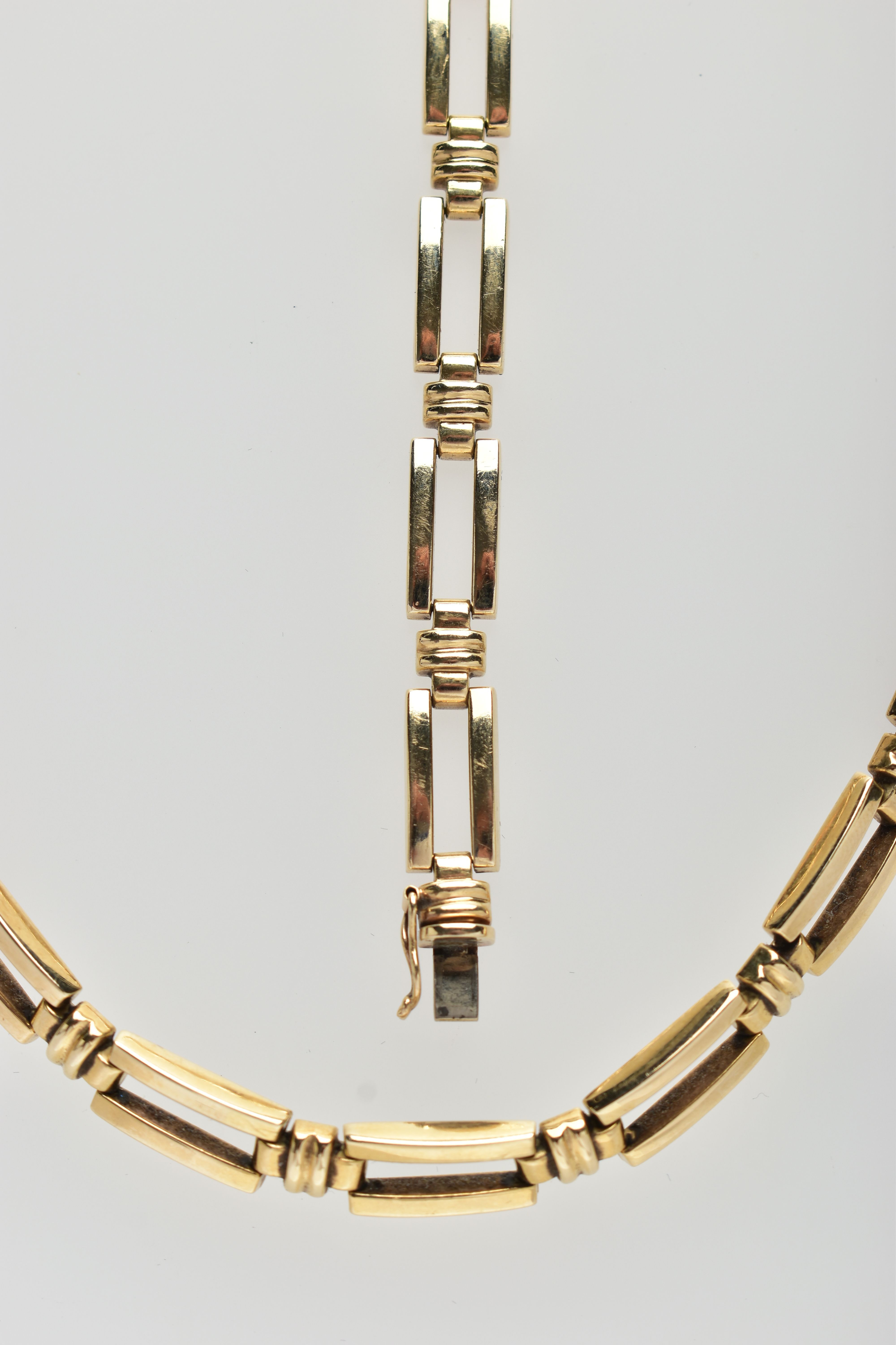 A 9CT YELLOW GOLD NECKLACE AND BRACELET SET, each designed as a series of plain polished rectangular - Image 2 of 9