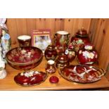 ELEVEN PIECES OF CARLTON WARE ROUGE ROYALE, comprising a New Stork pattern vase with wavy handles,