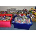 TEN BOXES OF MCDONALDS HAPPY MEALS TOYS (MANY SEALED) AND HAPPY MEAL PACKAGING, ETC, themes