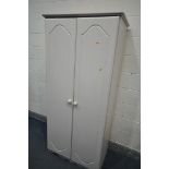 A PAINTED PINE DOUBLE DOOR WARDROBE, width 87cm x depth 55cm x height 187cm (condition - slightly