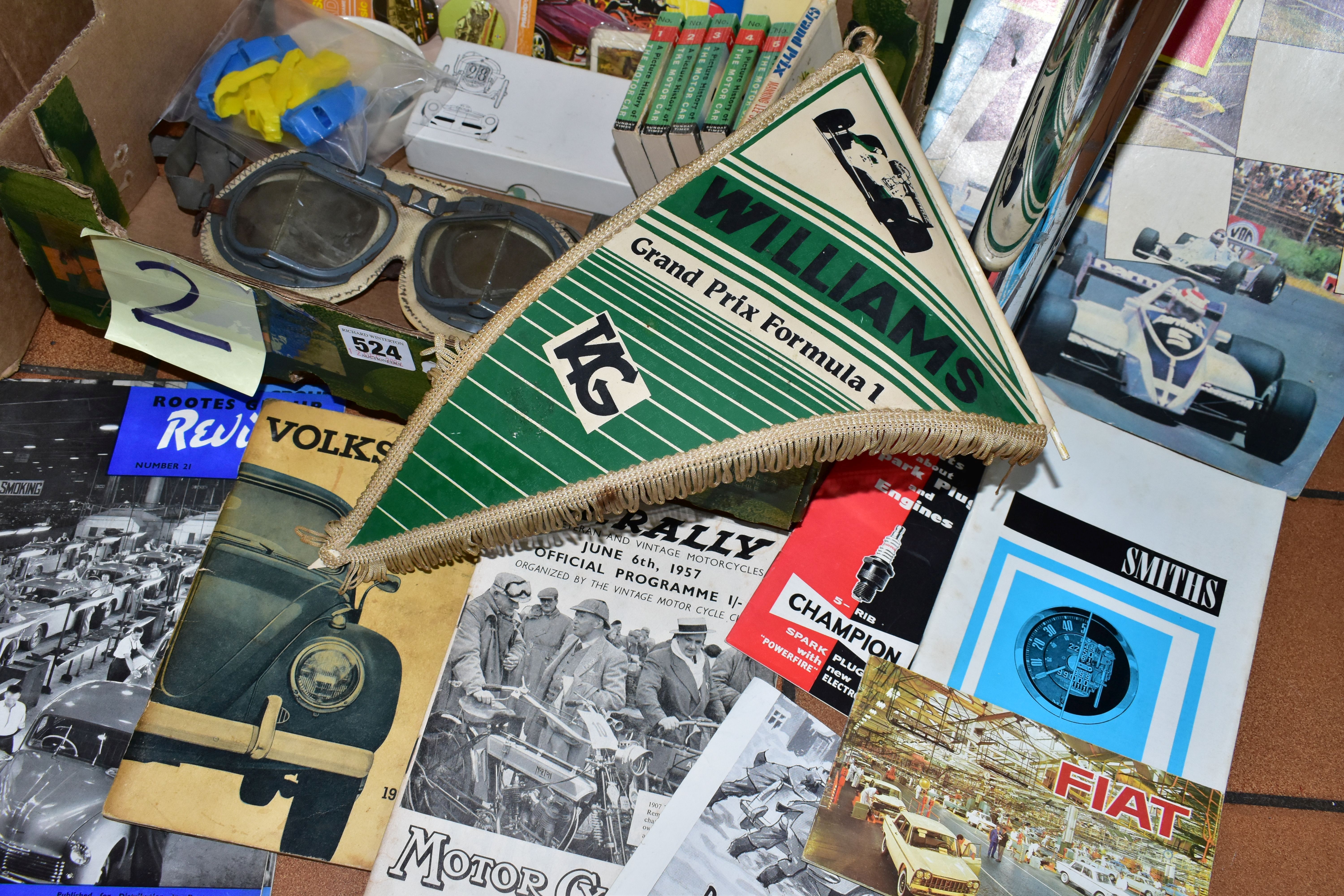 A QUANTITY OF CAR AND CAR RACING ITEMS AND EPHEMERA, to include two pairs of vintage goggles (no - Image 2 of 4