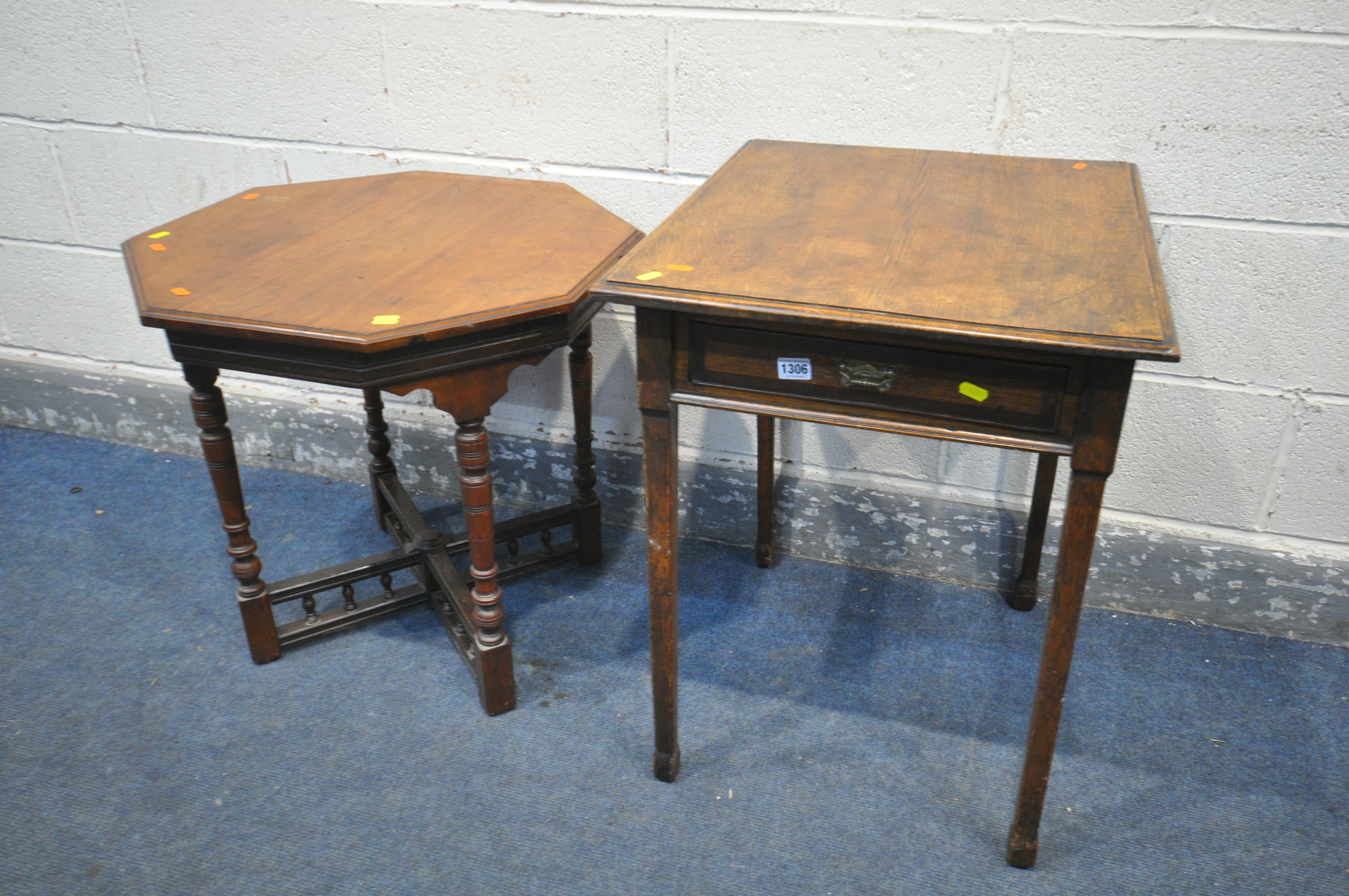 A GEORGIAN SIDE TABLE, with a single drawer, width 52cm x depth 62cm x height 79cm, along with an