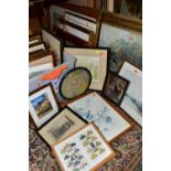 TWO BOXES AND LOOSE PICTURES AND PRINTS, to include a Charles William Adderton print 'Port Madoc',