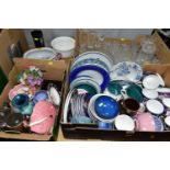 THREE BOXES AND LOOSE CERAMICS AND GLASSWARE, including a small quantity of Denby Green Wheat tea