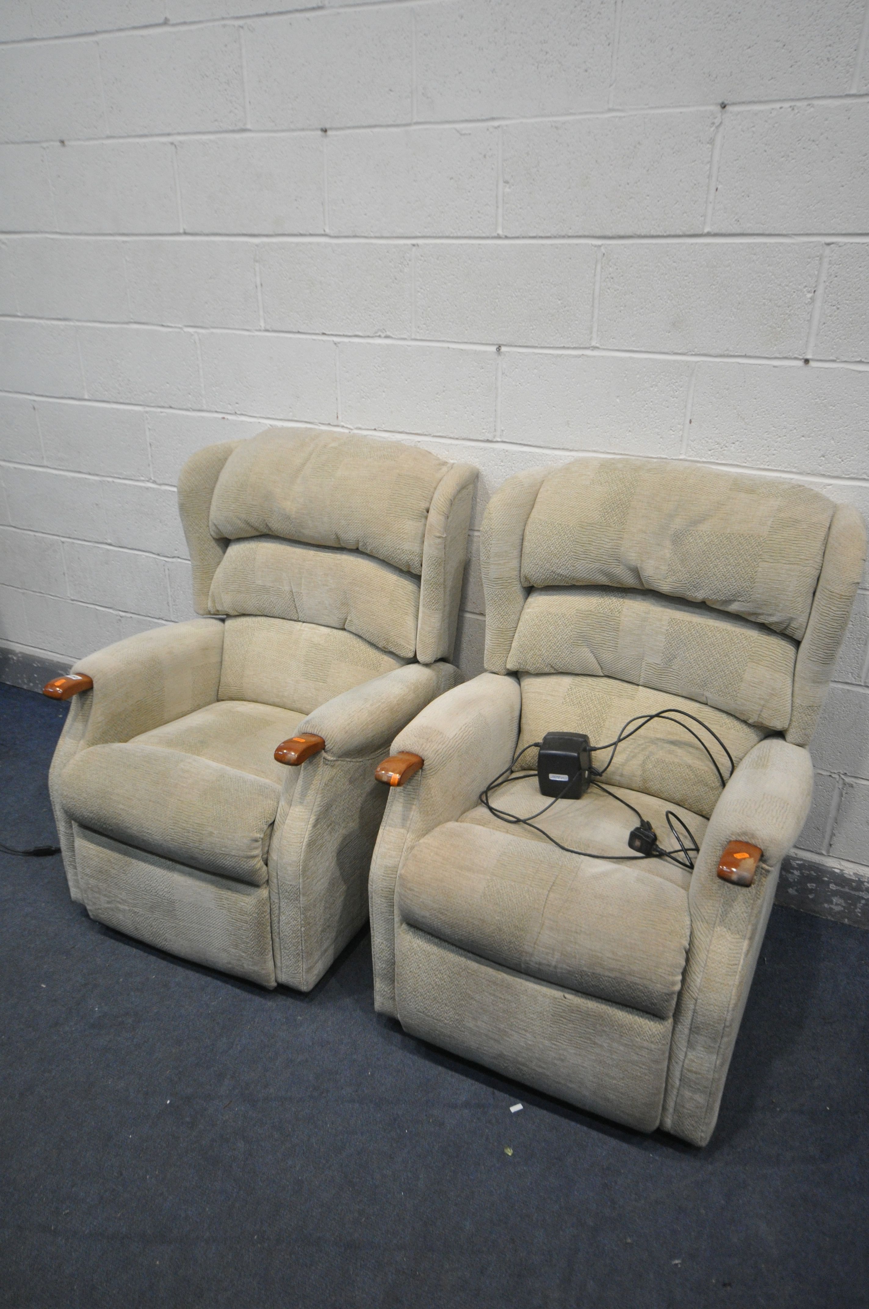 TWO CELEBRITY ELECTRIC RECLINING ARMCHAIRS (one PAT fail due to damaged cable, one PAT pass, one