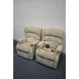 TWO CELEBRITY ELECTRIC RECLINING ARMCHAIRS (one PAT fail due to damaged cable, one PAT pass, one