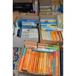 BOOKS, five boxes containing approximately 135 titles, mostly in paperback format and featuring