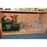 A GROUP OF CUT CRYSTAL AND OTHER GLASS WARES, to include a Stuart Crystal mallet form decanter and
