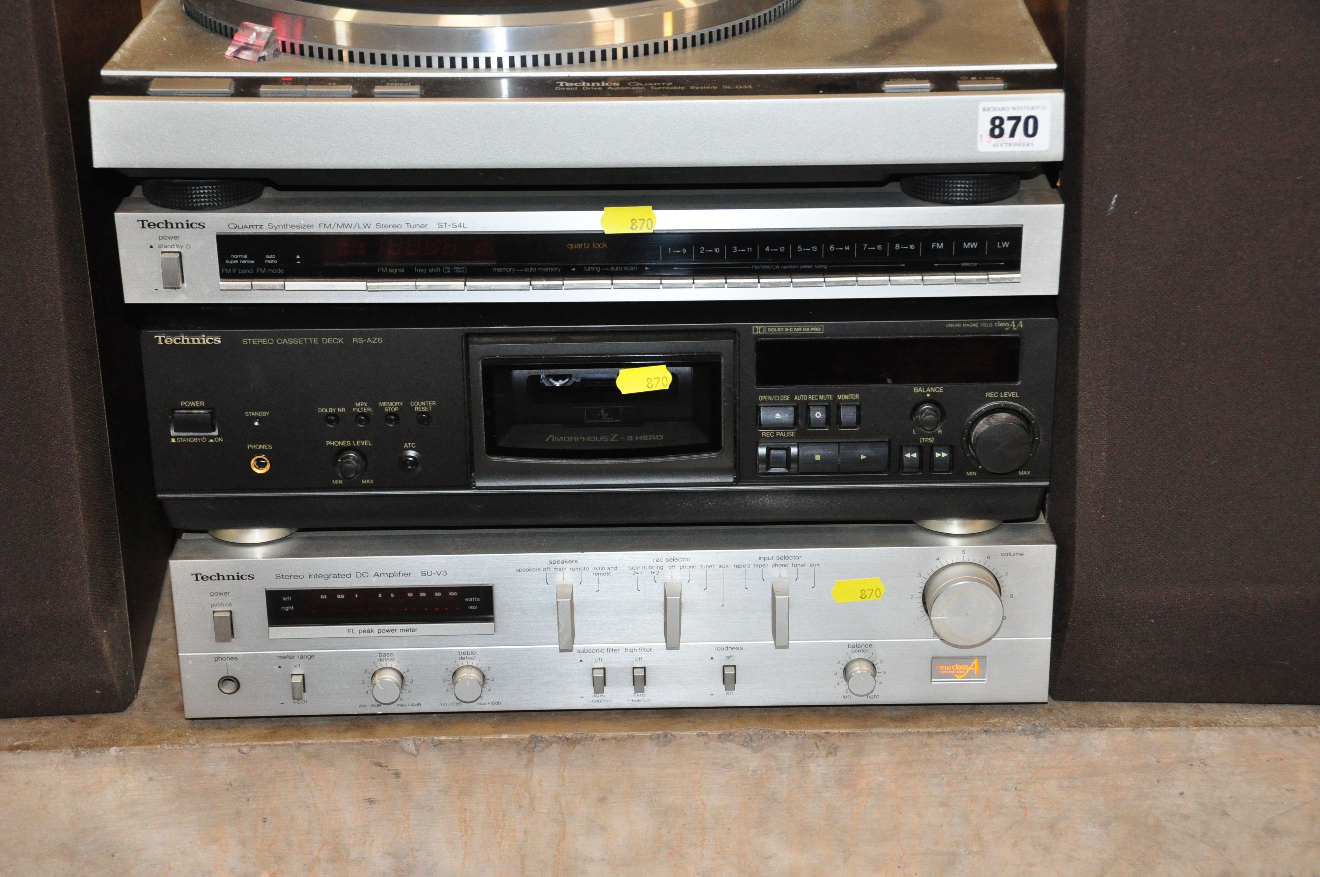 A TECHNICS COMPONANT HI FI comprising of a SL-Q33 Turntable ( powers up but platter doesn't turn), a - Image 2 of 5