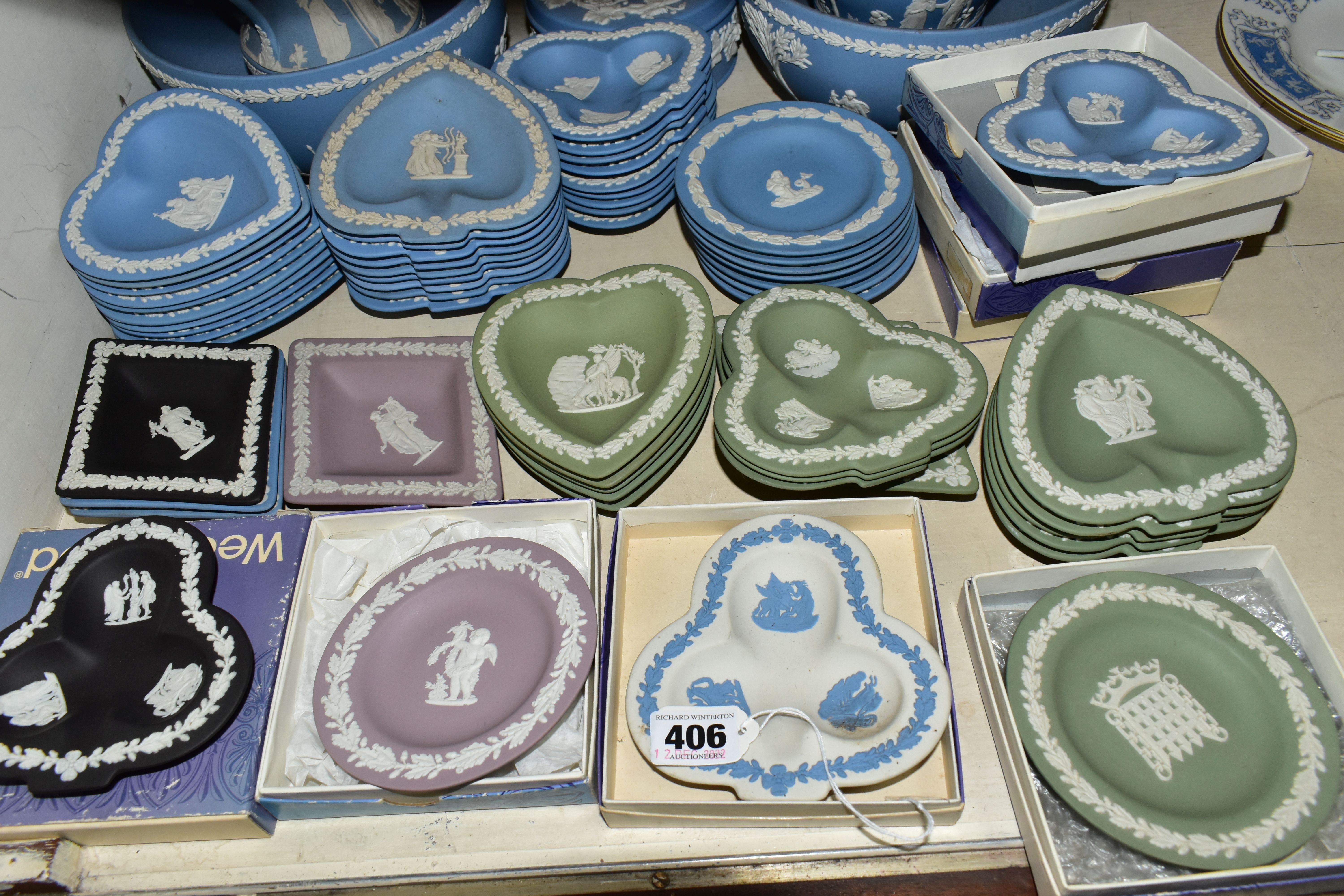 A LARGE QUANTITY OF WEDGWOOD JASPER WARE, comprising blue Jasperware two bowls, planter, jug, - Image 2 of 5