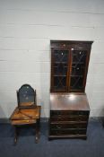 A 20TH CENTURY MAHOGNAY BUREAU BOOKCASE, with two astragal glazed doors, enclosing two adjustable