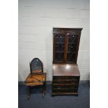 A 20TH CENTURY MAHOGNAY BUREAU BOOKCASE, with two astragal glazed doors, enclosing two adjustable