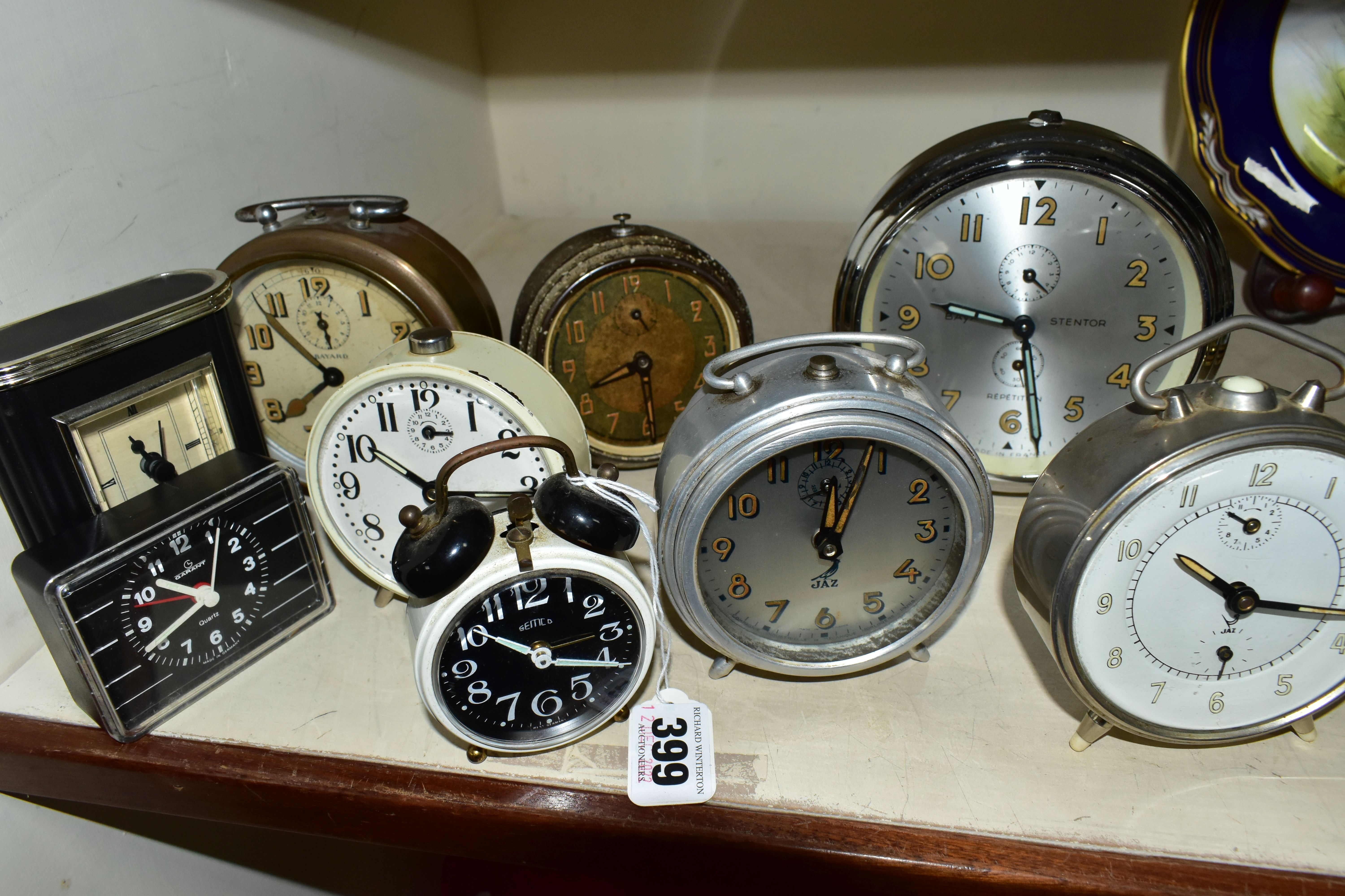 A COLLECTION OF NINE VINTAGE BEDSIDE ALARM CLOCKS, comprising three Jaz French alarm clocks, an - Image 2 of 5