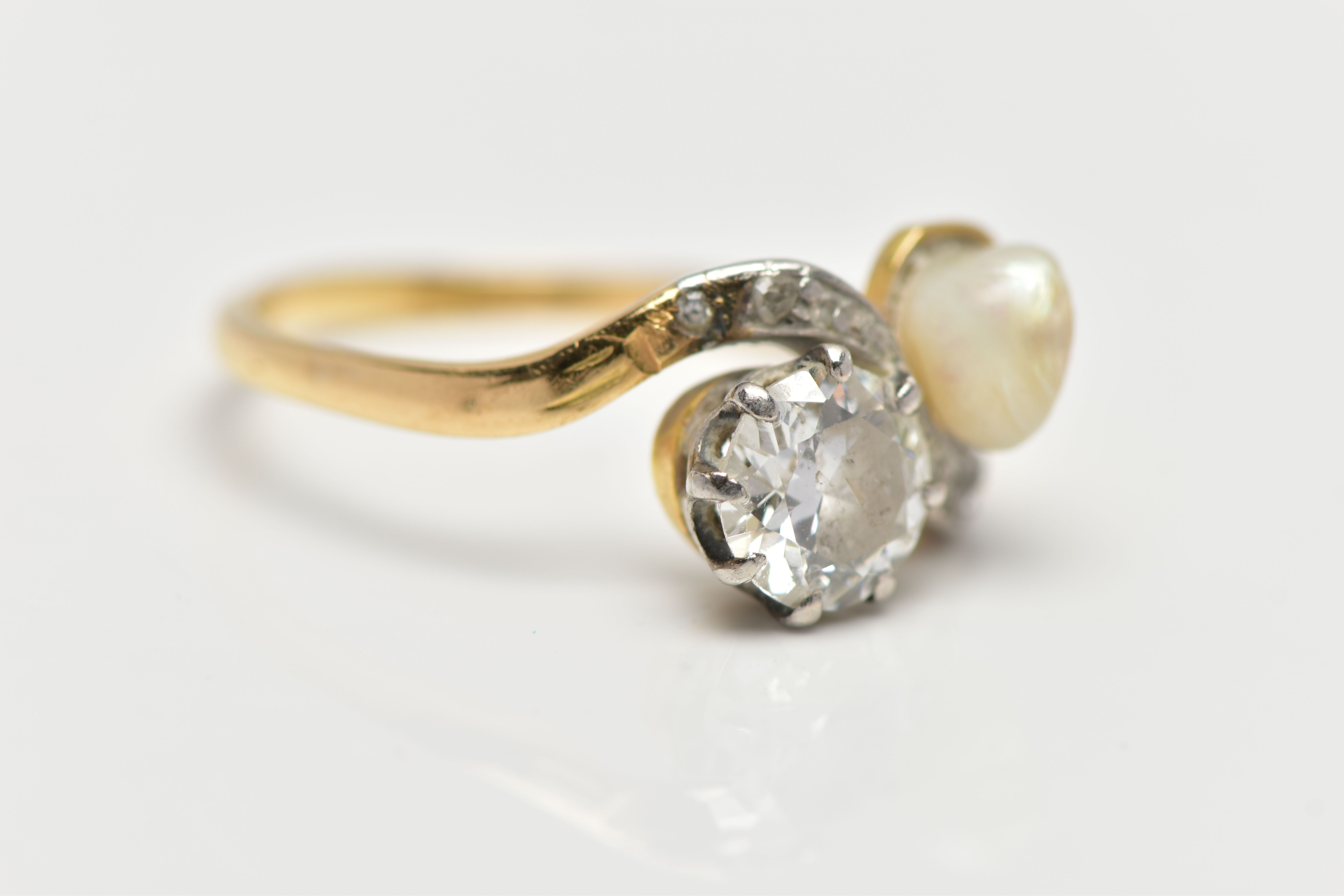AN EARLY 20TH CENTURY 18CT GOLD DIAMOND AND PEARL DRESS RING, of crossover design, set with an early - Image 8 of 8