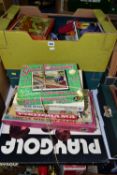 A QUANTITY OF VINTAGE TOYS AND GAMES ETC., to include boxed British Thomson-Houston Mazda Mickey