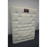 A MILLBROOK 4FT6 DIVAN BED AND MATTRESS (condition: - some loose and missing buttons and casters)