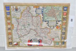 A 17TH CENTURY MAP OF OXFORDSHIRE BY JOHN SPEED, titled 'Oxfordshire Described with ye Citie and the